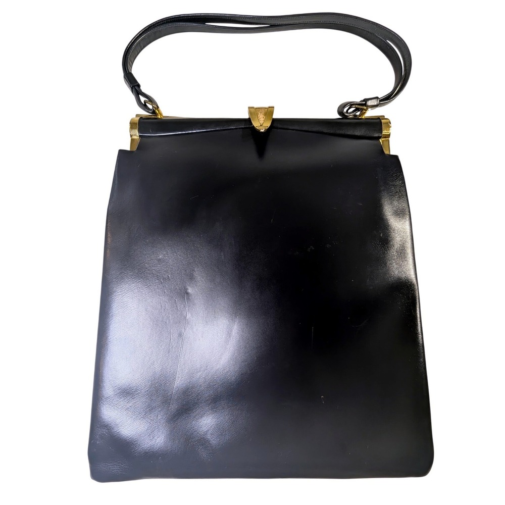 Susan Gail Vintage Leather Handbag – Black Red Interior Gold Clasp READ
